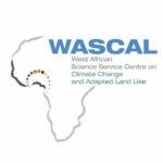 WASCAL logo. Single-color outline of the African continent with a stylized arc of colored dots near the west coast. Large blue letters spell 'WASCAL' above smaller gray text reading 'West African Science Service Centre on Climate Change and Adapted Land Use.'